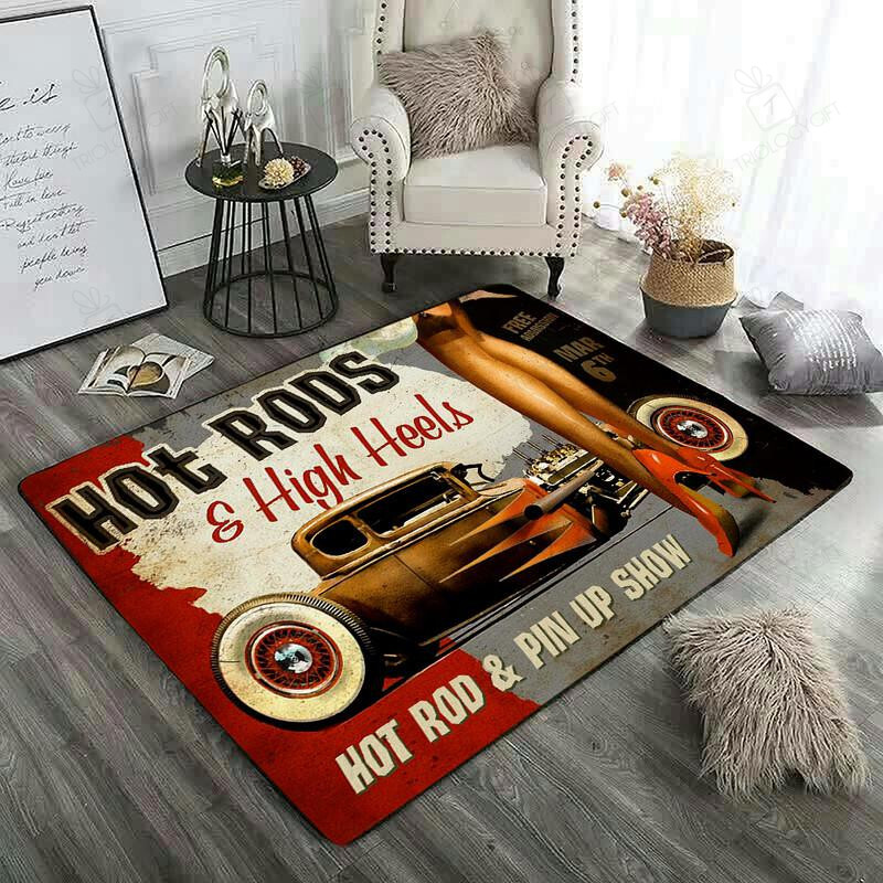 Hot Rods And High Heels Pin Up Show Area Rug For Stylish Home Decor