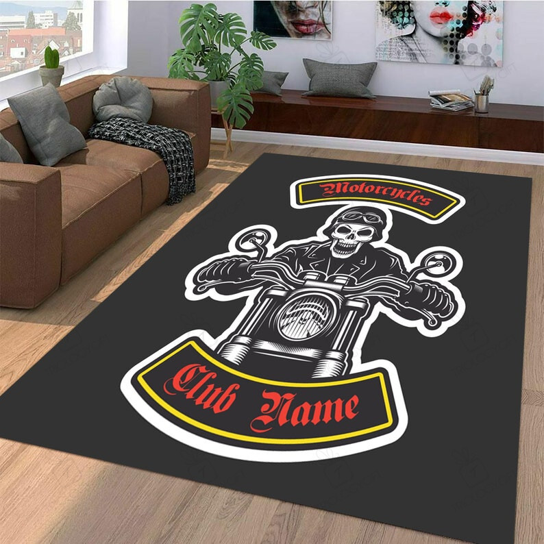 Personalized Motorcycle Club Area Rug For Garage Decor