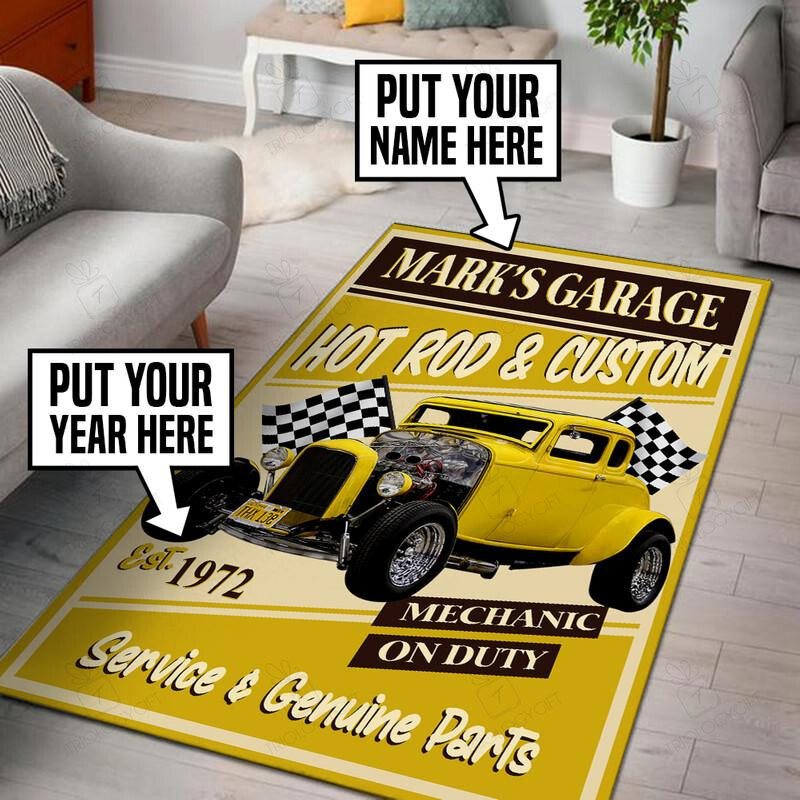 Personalized Garage Hot Rod And Custom Rug For Home Decoration