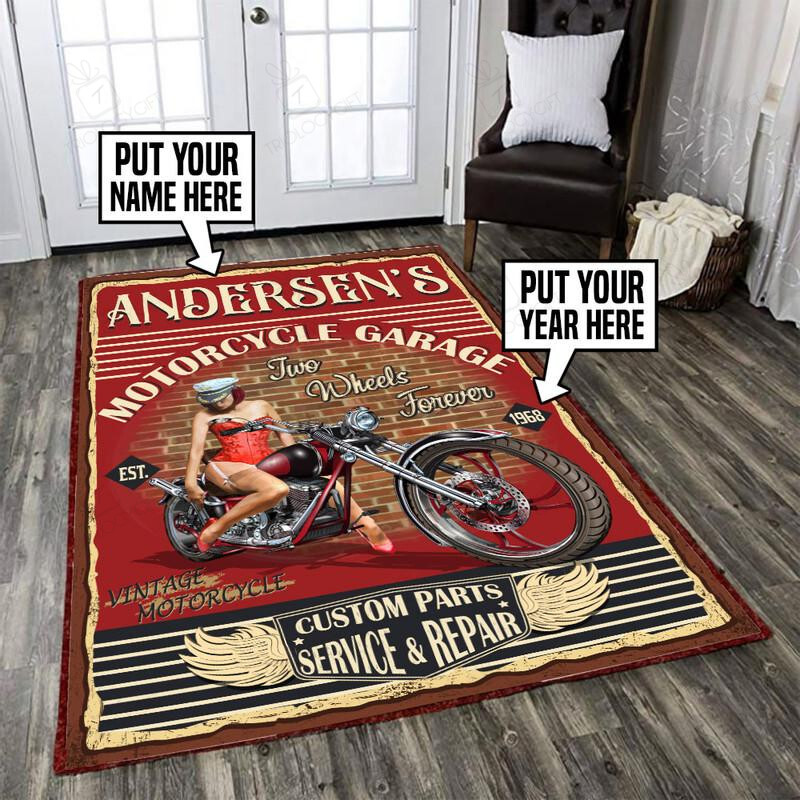 Personalized Motorcycle Garage Rug For Home Decoration
