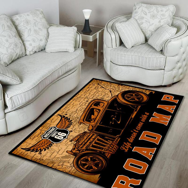 Hot Rod Garage Road Map Rug For Home Decoration