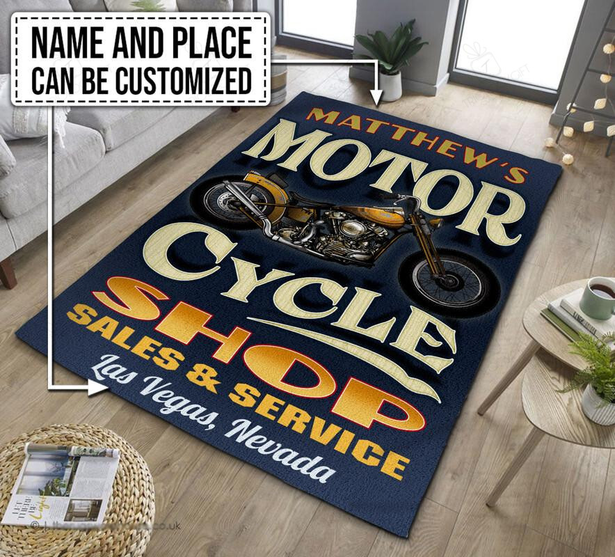 Personalized Motorcycle Shop Sale And Service Rug For Garage Decor
