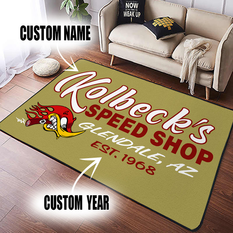 Personalized Speed Shop Hot Rod Area Rug