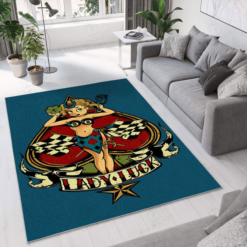 Personalized Lady Luck Hot Rod Area Rug For Home Decoration