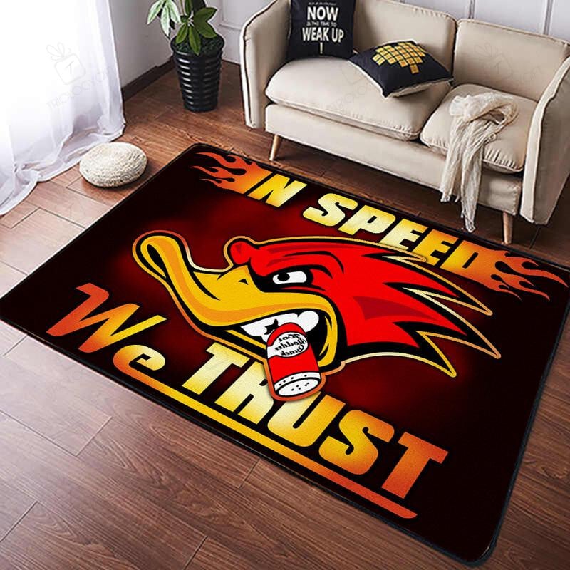 Personalized In Speed We Trust Duck Hot Rod Area Rug For Garage