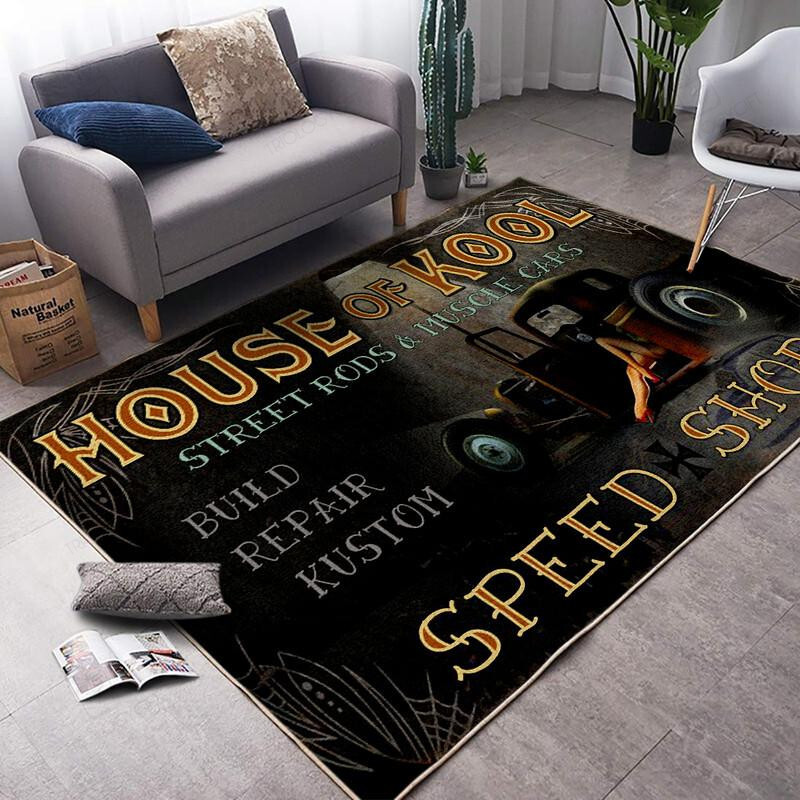 House Of Kool Hot Rod Speed Shop Rug For Home Decor