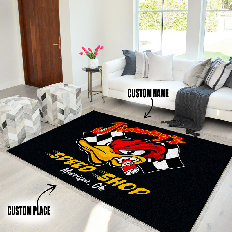 Personalized Vintage Duck Hot Rod Area Rug