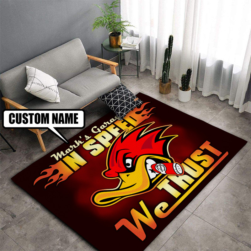 Personalized In Speed We Trust Hot Rod Area Rug For Hot Rod Lovers