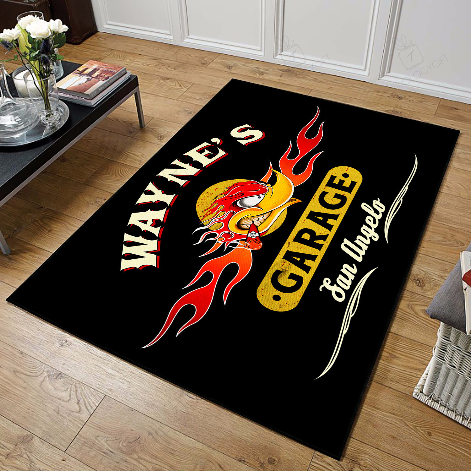 Personalized Hot Rod Garage Speed Shop Area Rug For Garage