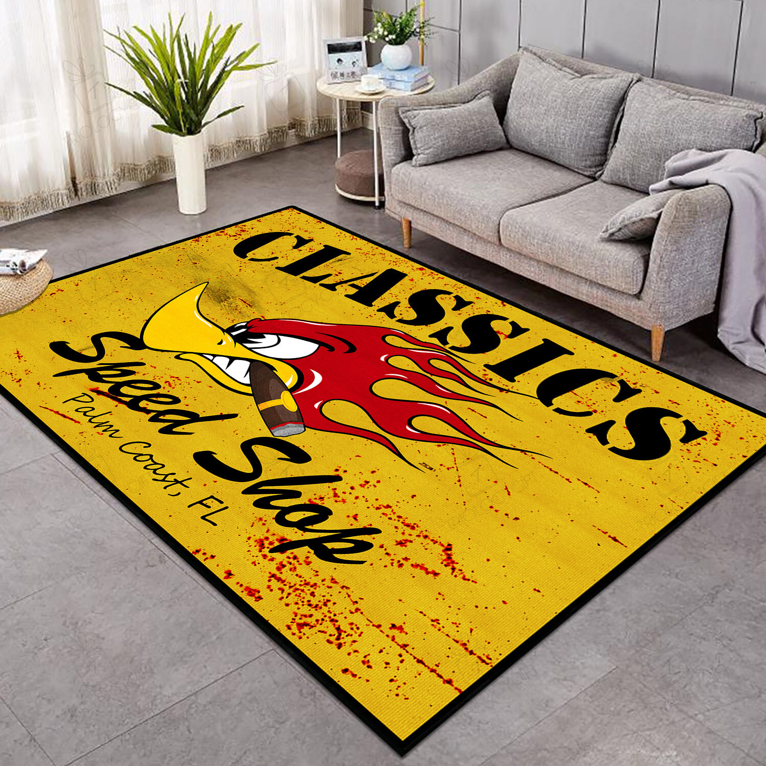Personalized Classic Speed Shop Hot Rod Area Rug For Garage