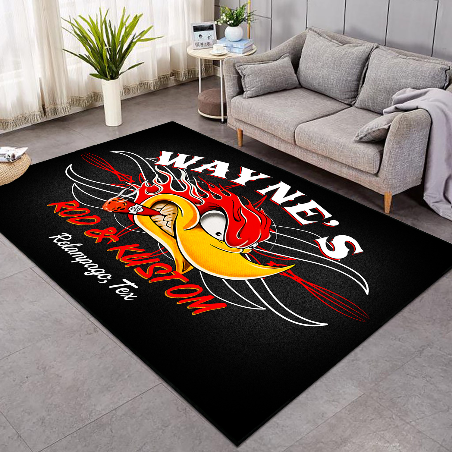 Personalized Rod And Pinstripe Speed Shop Area Rug For Hot Rod Lovers