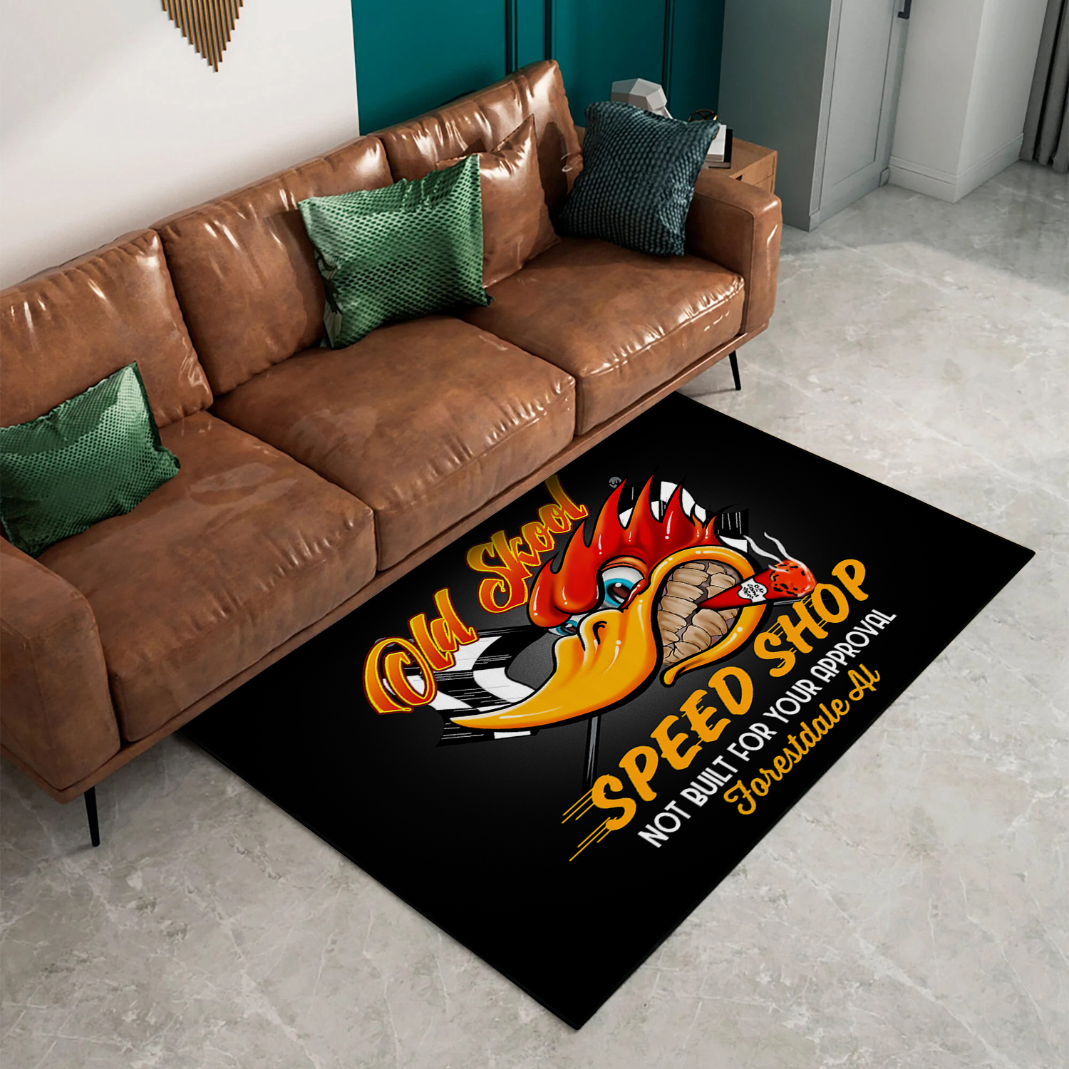 Personalized Old School Speed Shop Hot Rod Rug