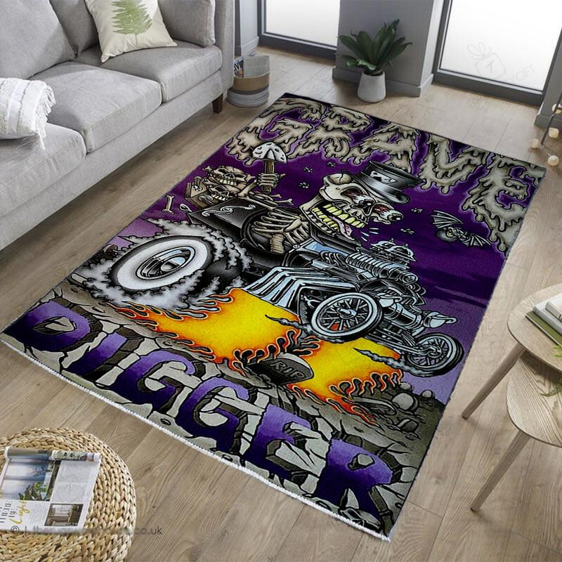 Personalized Digger Hot Rod Rug For Garage