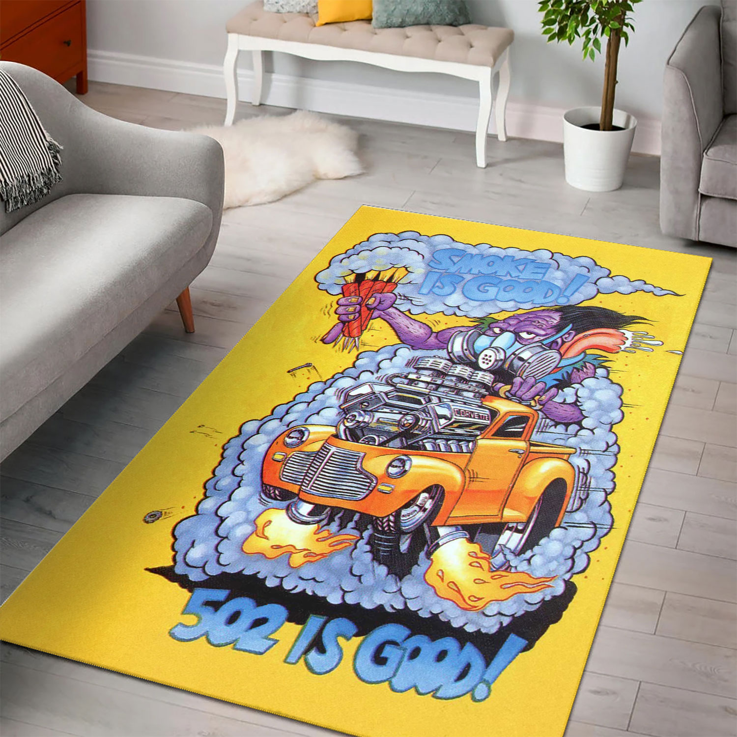 Smoke Is Good  Rat Fink Rug For Smokin Hot Style
