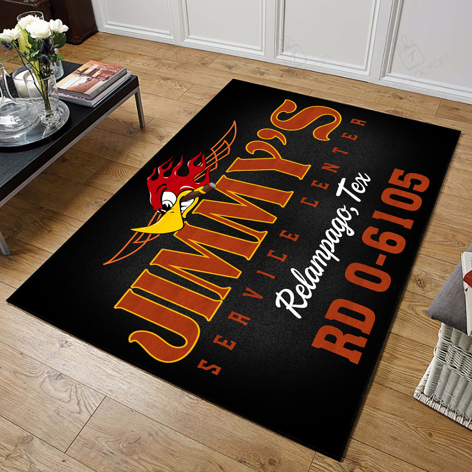 Personalized Mr. Horsepower Speed Shop Area Rug For Hot Rod Lovers