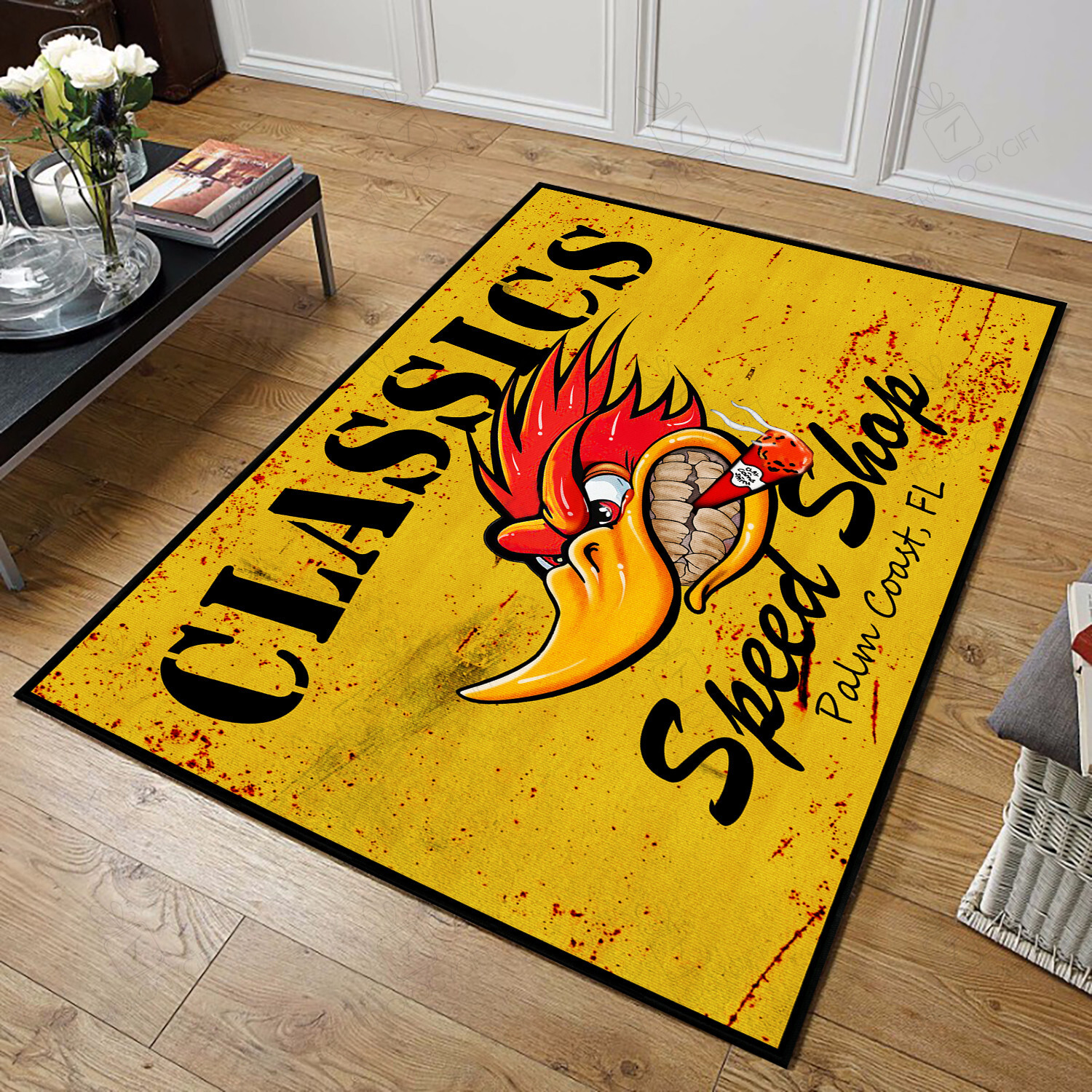 Personalized Classic Garage Hot Rod Area Rug For Garage