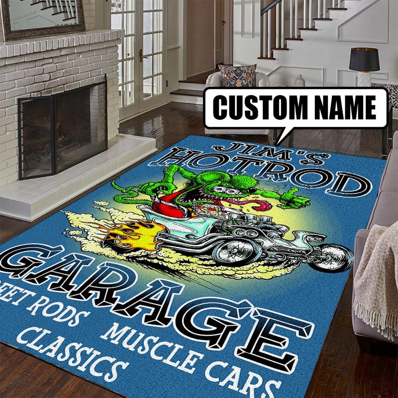 Personalized Rat Fink Hot Rod Garage Area Rug  Make It Your Own!
