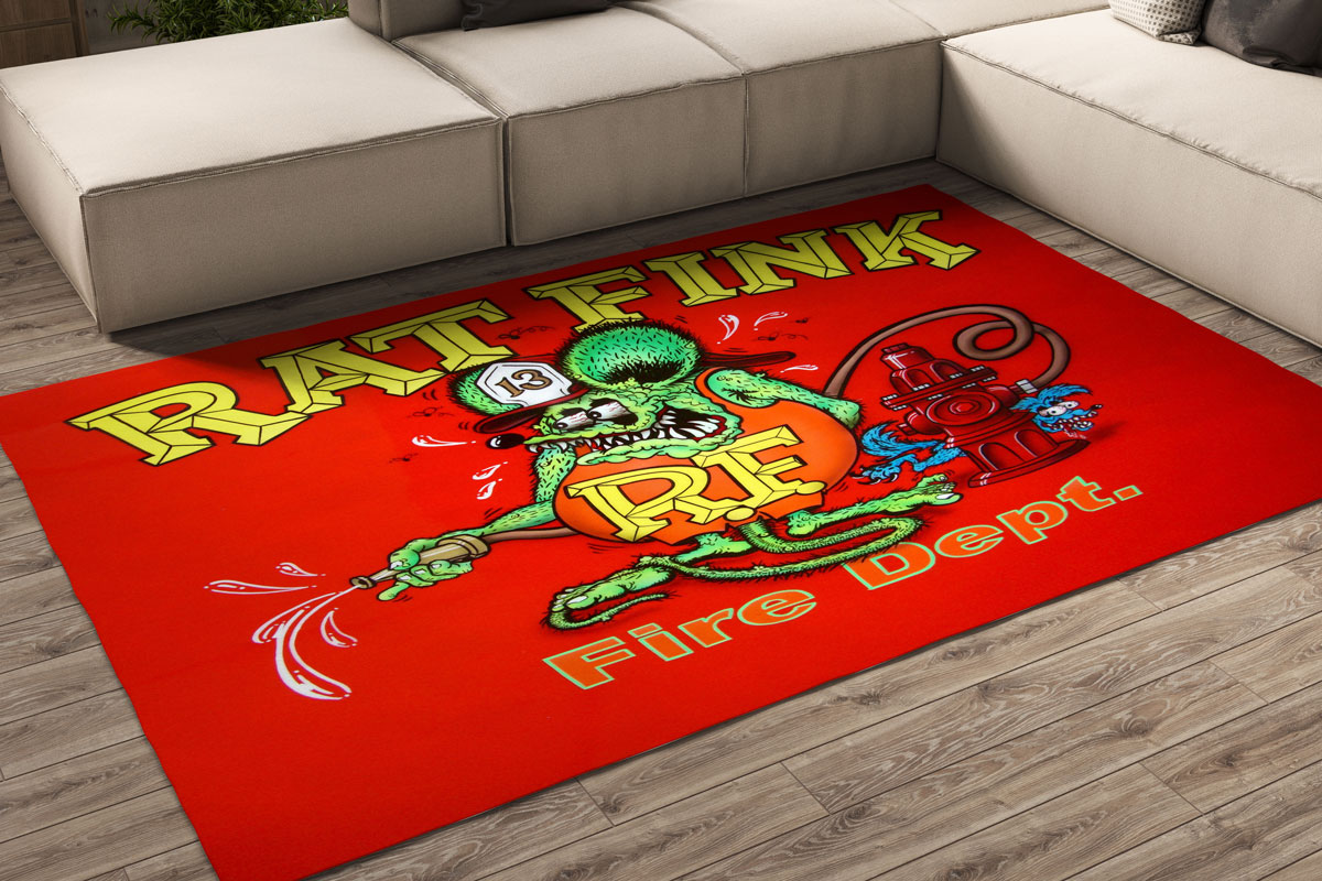 Stay Fiery With The Rat Fink Fire Department Area Rug  Perfect For Home Decor