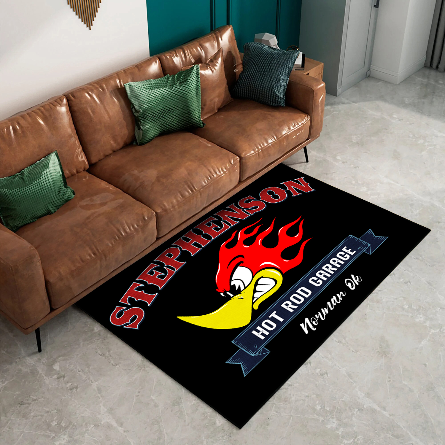 Personalized Mr. Horsepower Hot Rod Garage Area Rug  Make It Your Own!