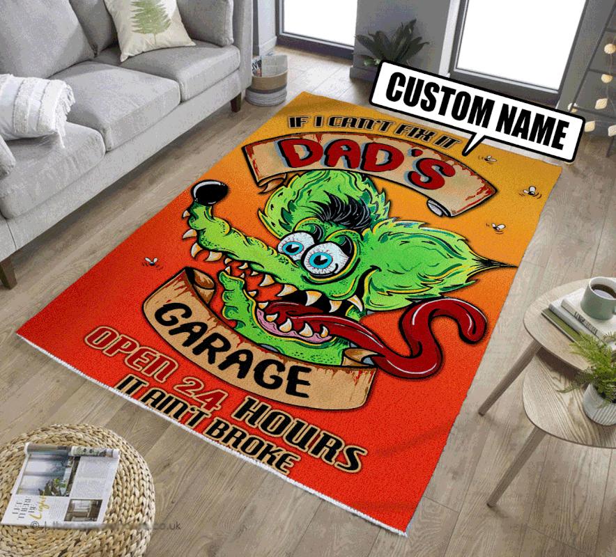 Personalized Dad Garage Rat Fink Rug Hot Rod Rug For Garage