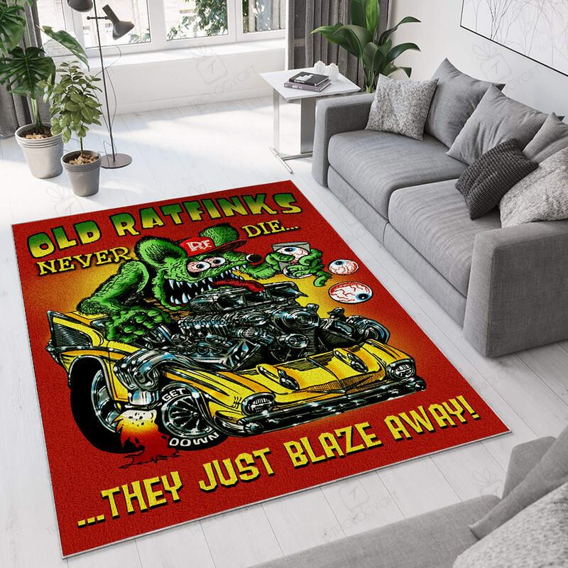 Hot Rod Old Ratfinks Never Die They Just Blaze Away Rug Hot Rod Rug For Garage