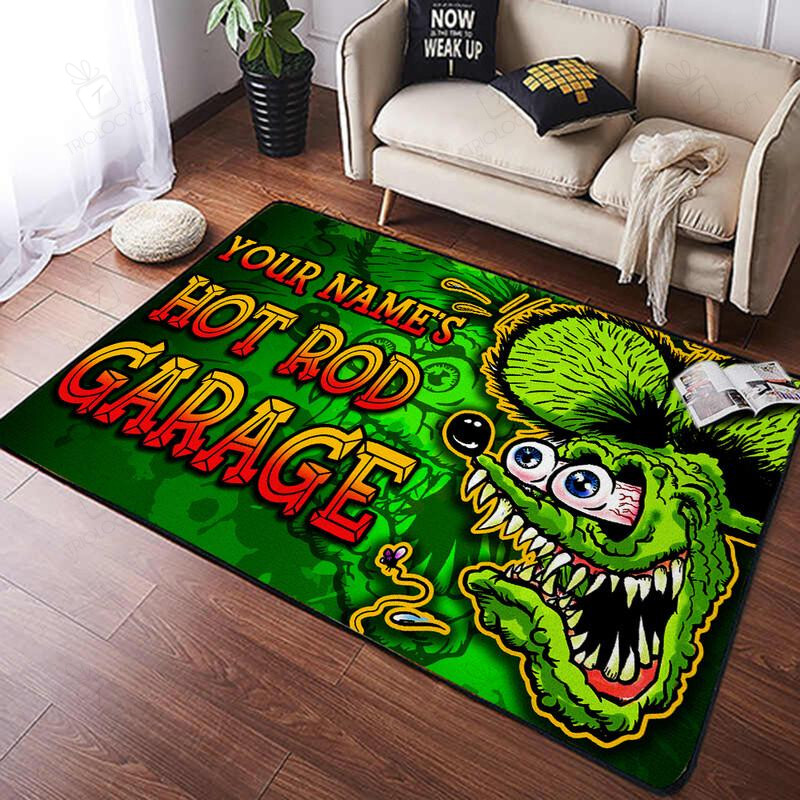 Personalized Hot Rod Garage Rug Rat Fink Rug For Garage