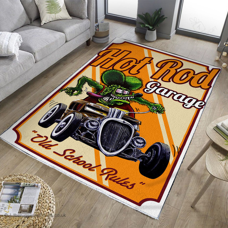 Old School Rules Hot Rod Garage Rug Hot Rod Rug For Garage