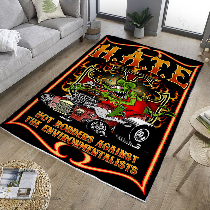 Rat Fink Hate Hot Rod Rug  Express Your Disdain For Hot Rods With This Playful Rug