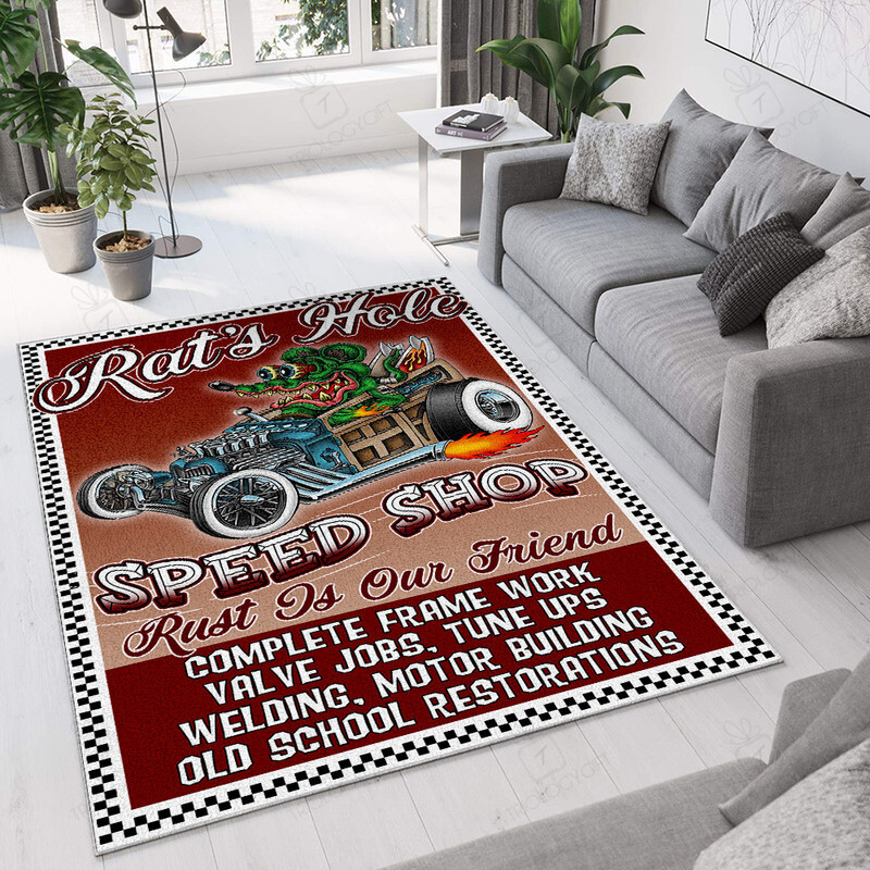 Personalized RatS Hole Speed Shop Rug Hot Rod Rug For Garage