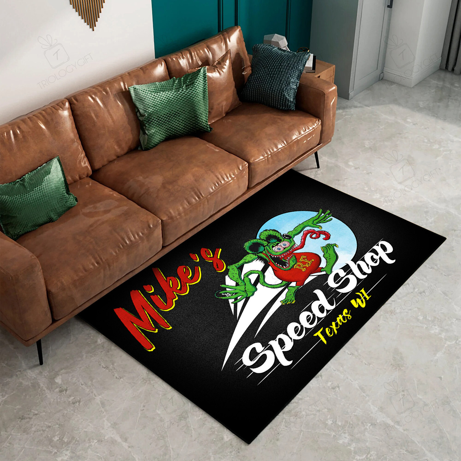 Personalized Rat Fink Hot Rod Speed Shop Area Rug Hot Rod Rug For Garage