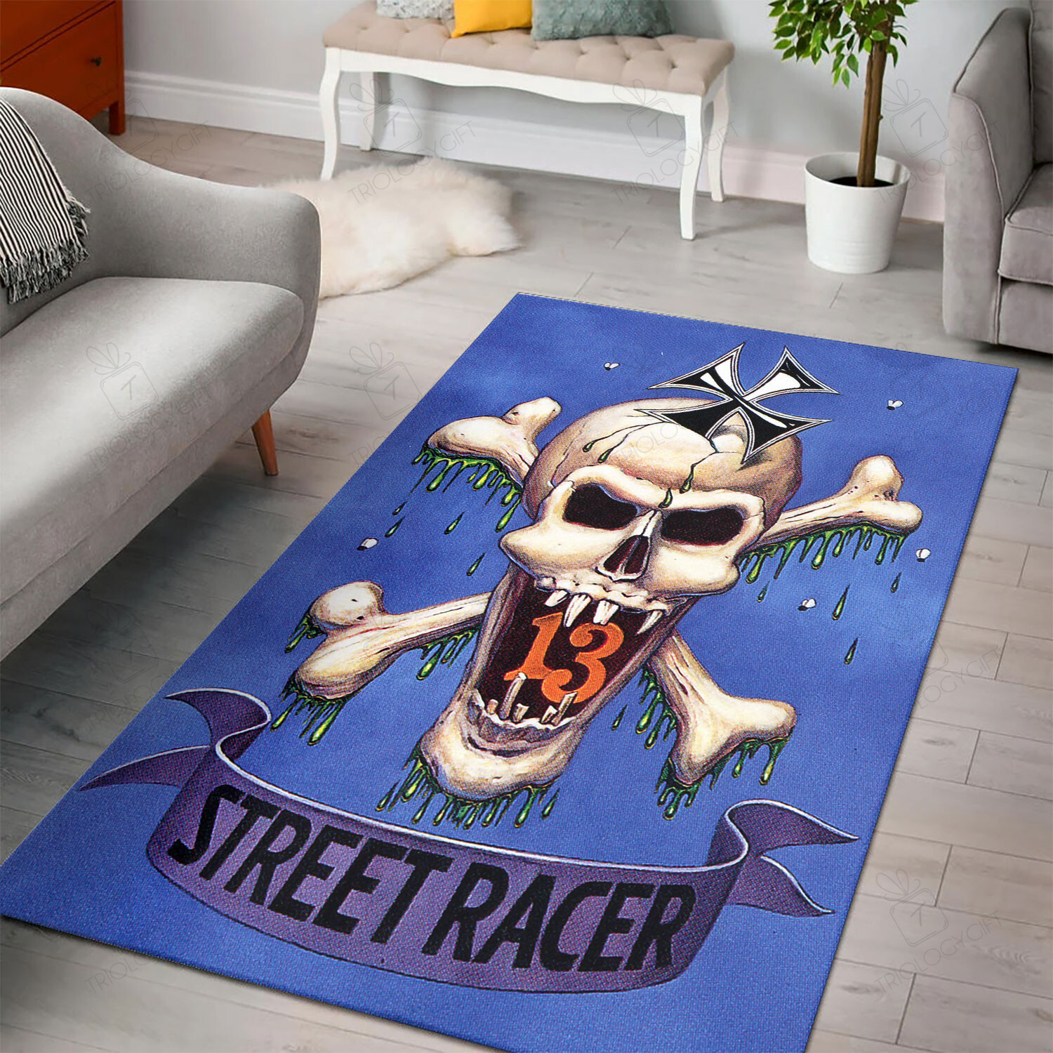 Rat Fink Street Racer Skull Rug Hot Rod Rug For Garage