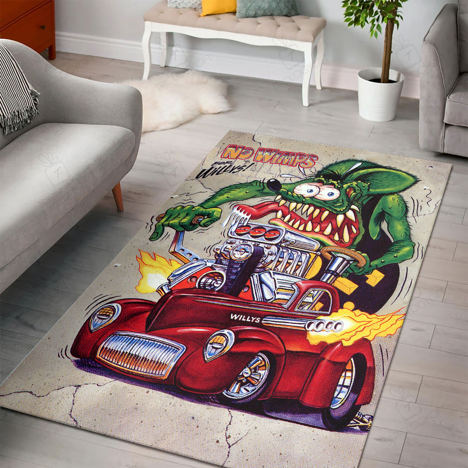 Rat Fink No Wimps For Willys Rug Hot Rod Rug For Garage