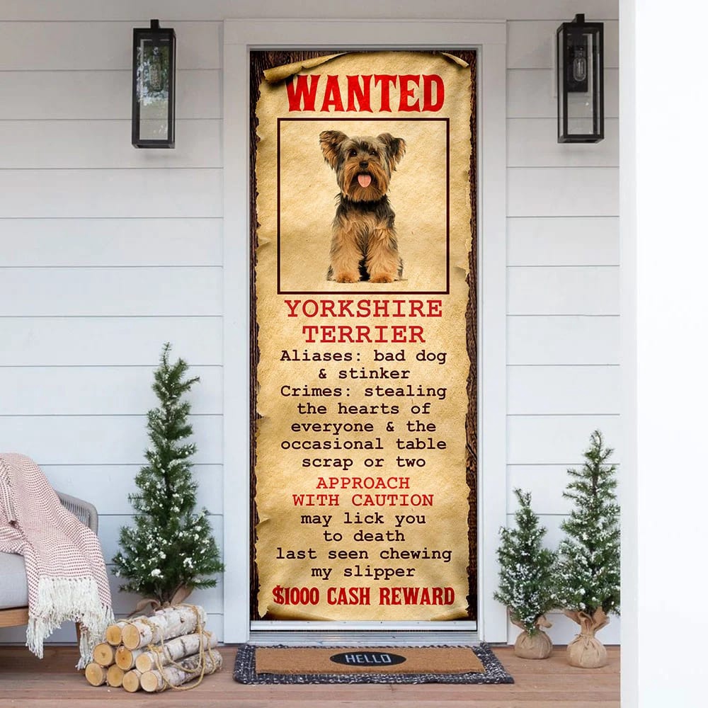 Allleftout Wanted Yorkshire Terrier Door Cover, Xmas Outdoor Decoration, Gifts For Dog Lovers, Christmas Gift