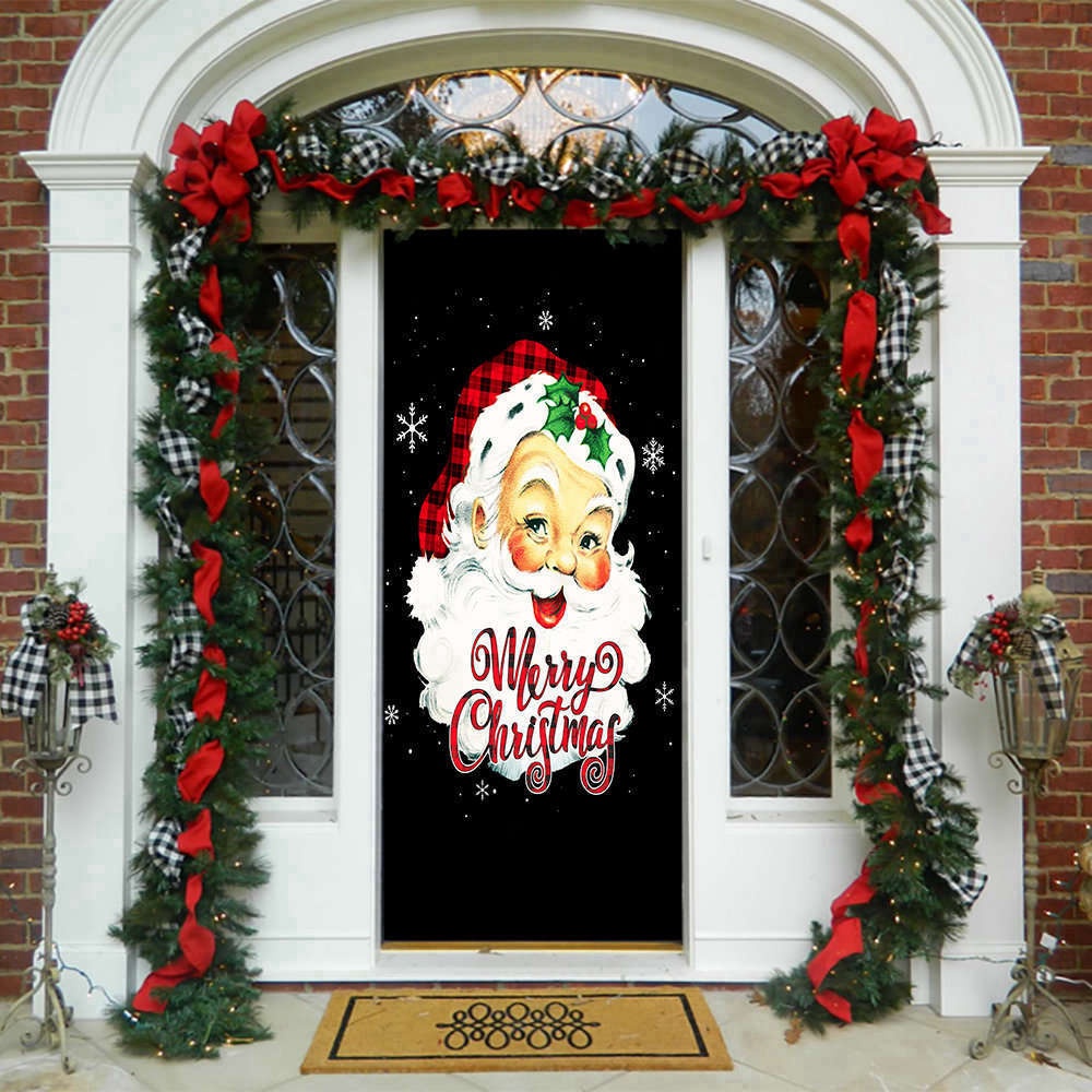 Allleftout Vintage Santa Smiling Door Cover, Christmas Door Covers, Gift For Family, Christmas Gift