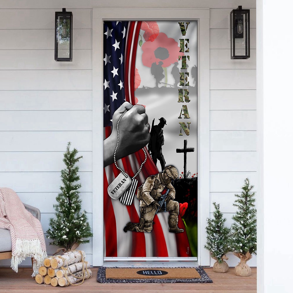 Allleftout Veteran Lest We Forget Door Cover, Xmas Gifts For Pet Lovers, Christmas Gift For Decor, Christmas Gift