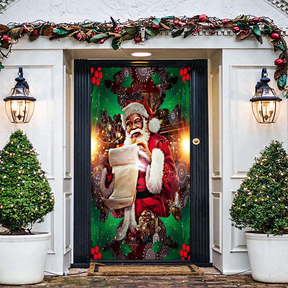 Allleftout Vintage Black Santa Claus Door Cover, Christmas Door Covers, Gift For Family, Christmas Gift