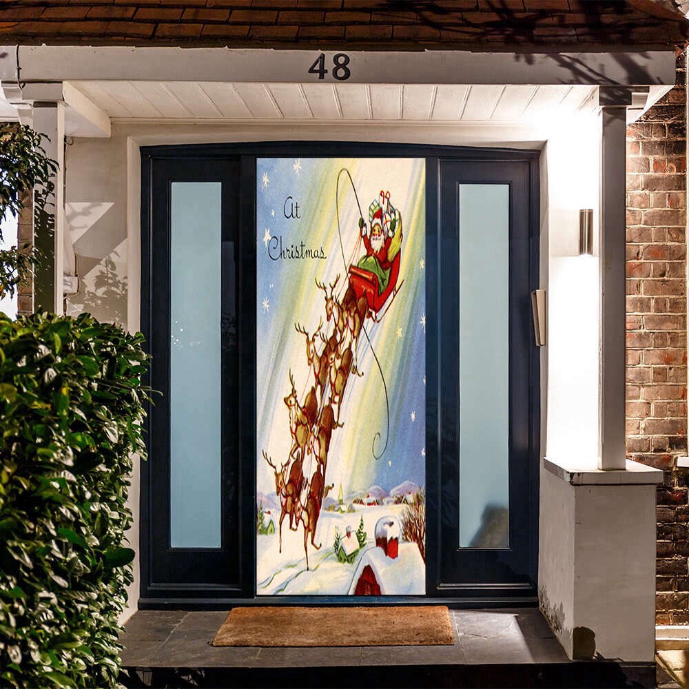 Allleftout Vintage Santa Sleigh Door Cover, Christmas Door Covers, Gift For Family, Christmas Gift