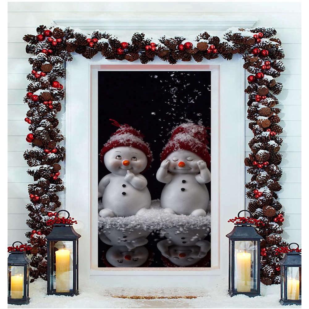 Allleftout Snowmen Front Door Cover, Christmas Door Cover, Christmas Gift For Family, Christmas Gift