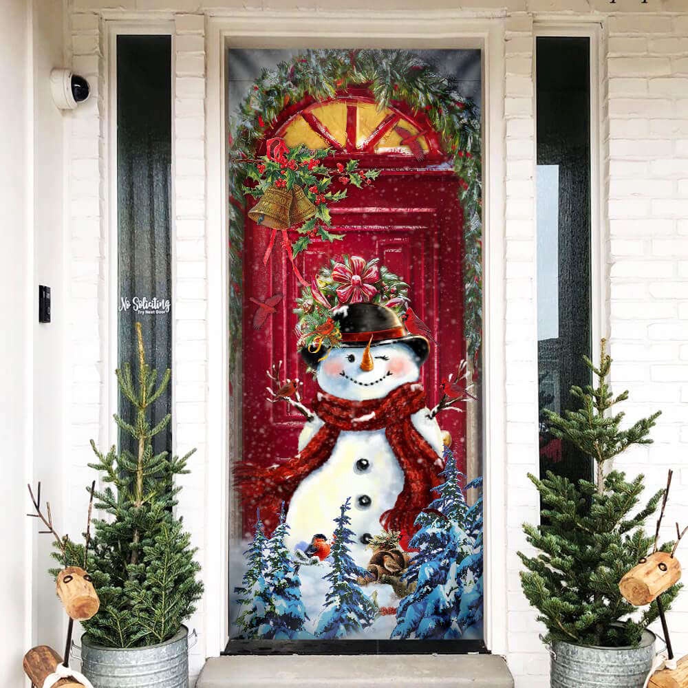Allleftout Snowman Merry Christmas Door Cover, Funny Xmas Decor For Porch & Home, Christmas Gift