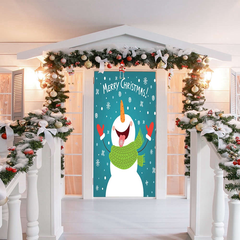Allleftout Snowman Door Cover, Christmas Door Covers, Outdoor Christmas Decorations For Family, Christmas Gift