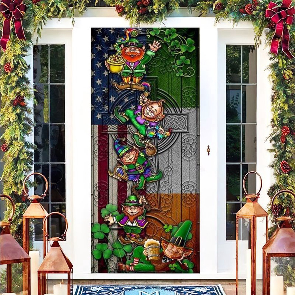 Allleftout Irsh American Leprechaun Door Cover Happy St Patrick Day Gift Family, Christmas Gift