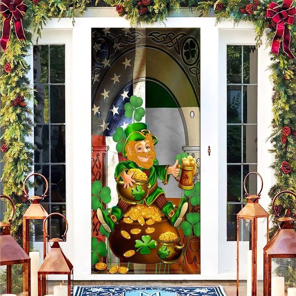 Allleftout Happy St Patricl Day Irish American Door Cover Leprechaun Beer, Christmas Gift