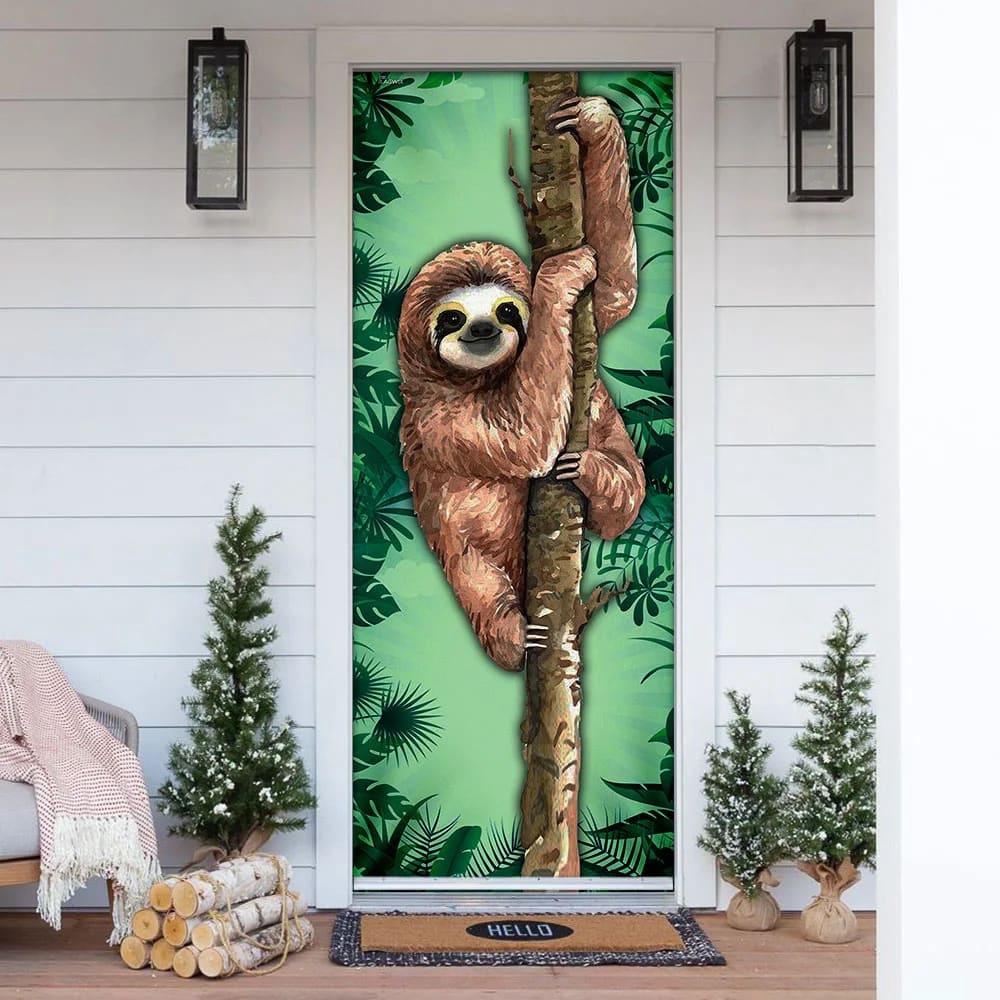 Allleftout Happy Sloth Door Cover, Unique Gifts Doorcover, Christmas Gift For Friends, Christmas Gift