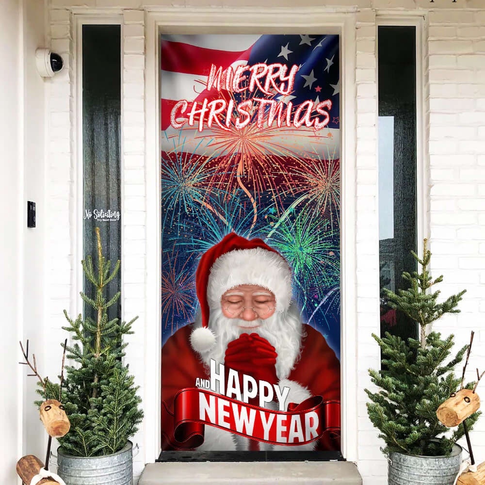 Allleftout Happy New Year And Merry Christmas Door Cove, Christmas Outdoor Decoration, Unique Gifts Doorcover, Christmas Gift