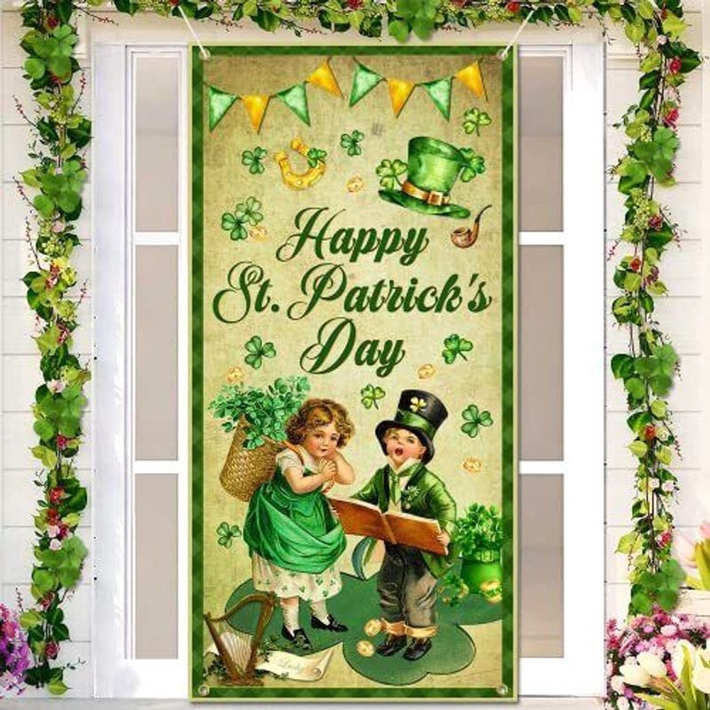 Allleftout Happy St Patrick Day Door Cover Vintage St Patrick Day Cover Home Holiday Decoration, Christmas Gift