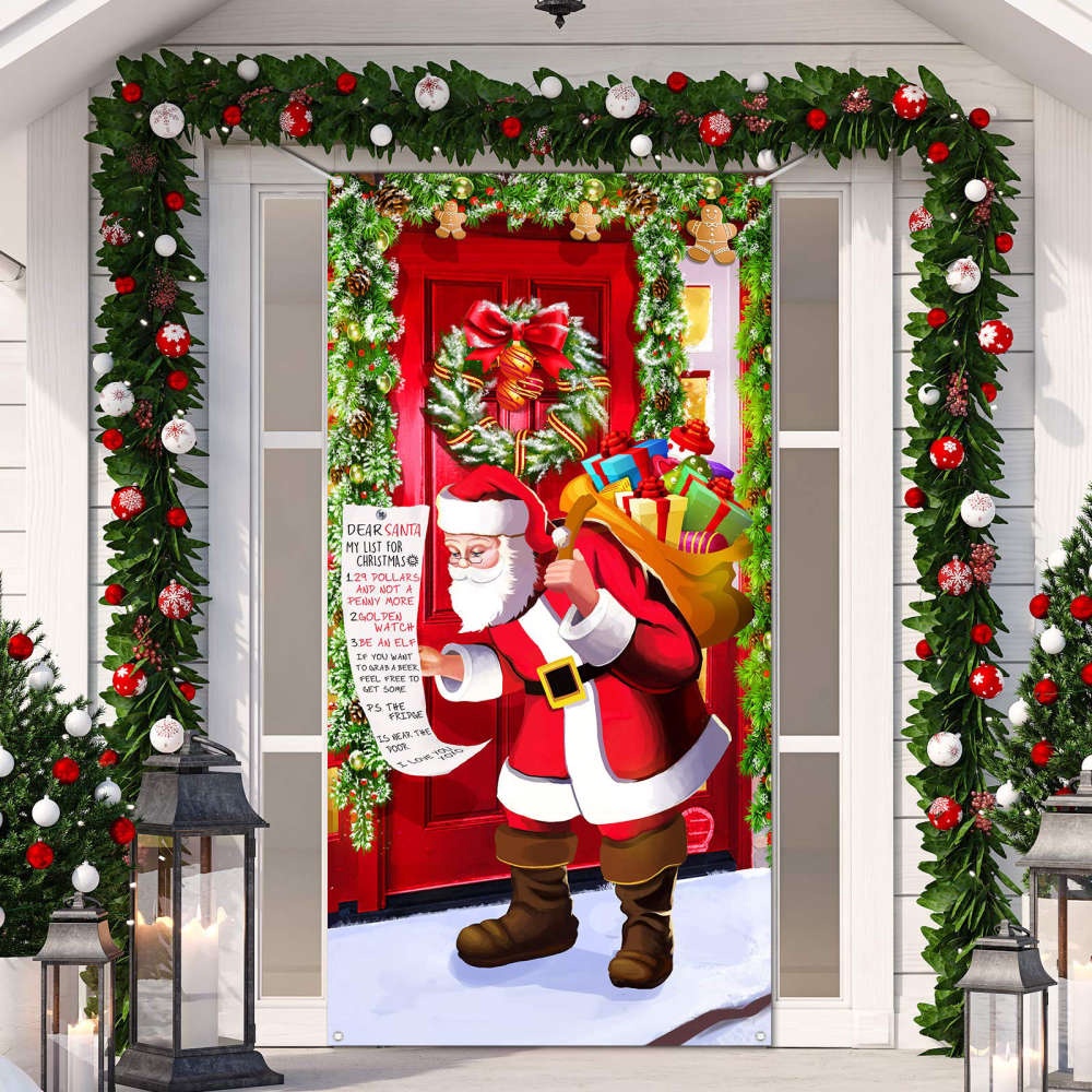 Allleftout Funny Santa Claus Merry Christmas Door Cover, Festive & Engaging, Christmas Gift