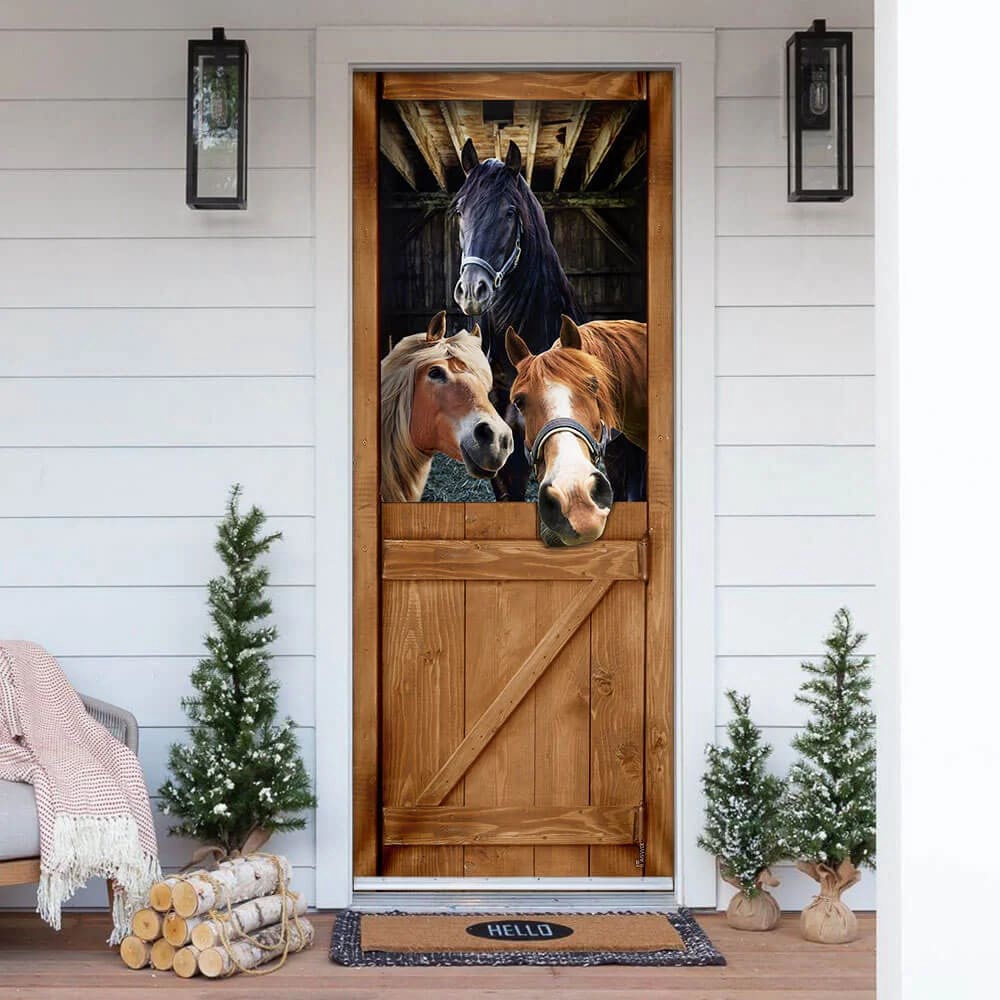 Allleftout Funny Horses Door Cover, Unique Gifts Doorcover, Housewarming Gifts, Christmas Gift