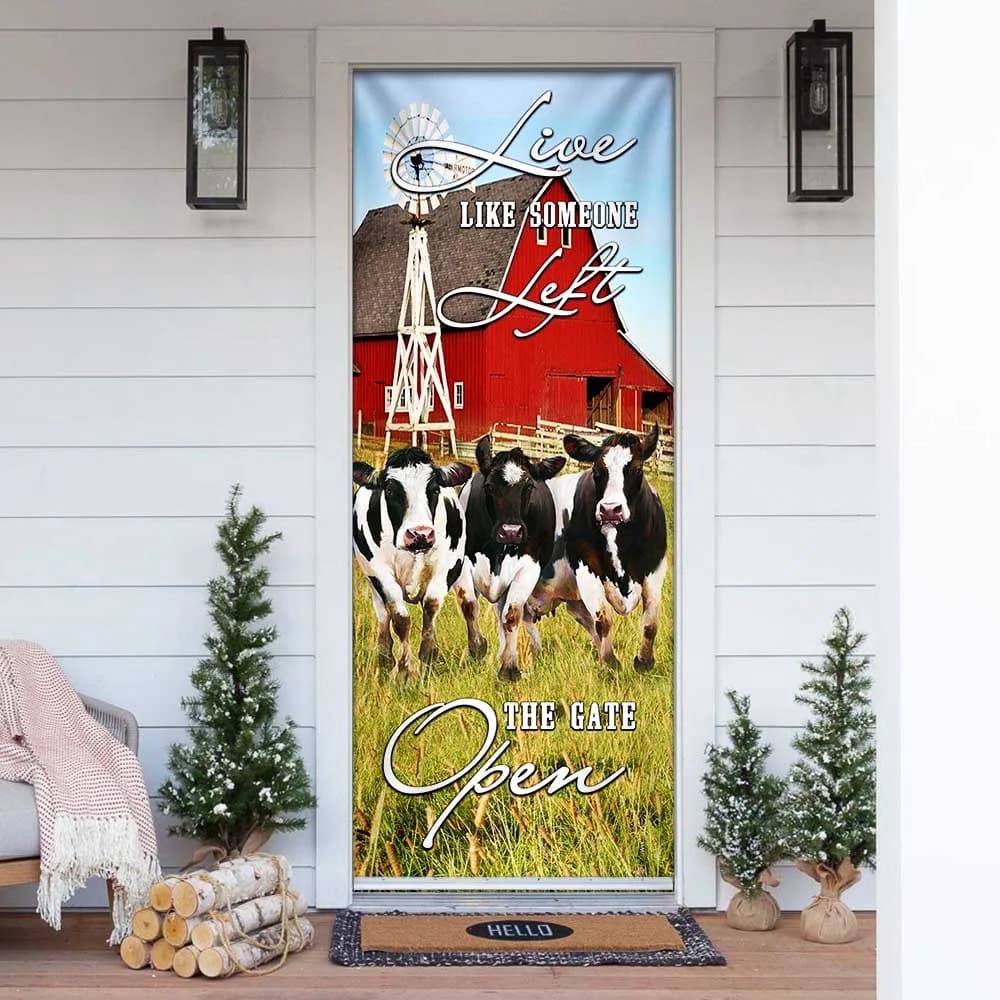 Allleftout Funny Cows. Live Like Someone Left The Gate Open Door Cover, Unique Gifts Doorcover, Christmas Gift