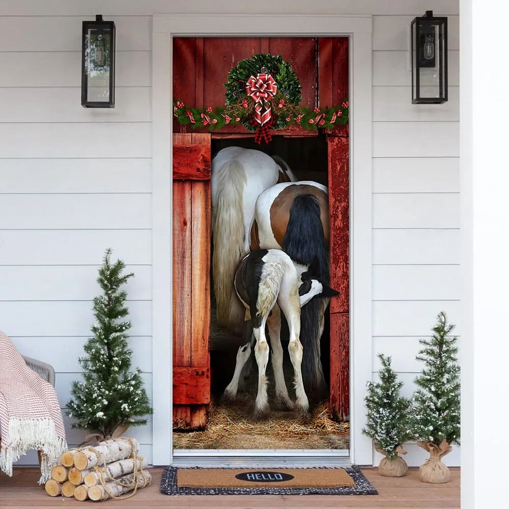 Allleftout Funny Family Horse Door Cover, Unique Gifts Doorcover, Christmas Gift For Friends, Christmas Gift