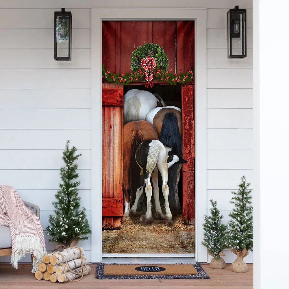 Allleftout Funny Family Horse Door Cover, Unique Gifts Doorcover, Housewarming Gifts, Christmas Gift